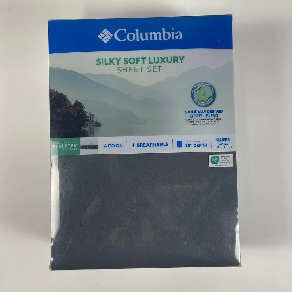 Columbia Silky Soft Luxury Queen Sheet Set Gray 4pc Lyocell 18in Deep Pocket